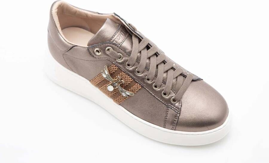 Stokton Leren Sneaker met Insectapplicatie Brown Dames