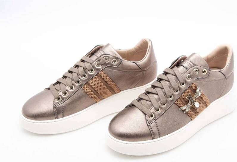 Stokton Leren Sneaker met Insectapplicatie Brown Dames