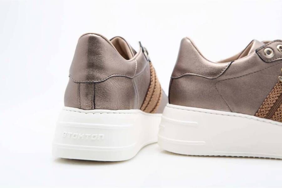 Stokton Leren Sneaker met Insectapplicatie Brown Dames