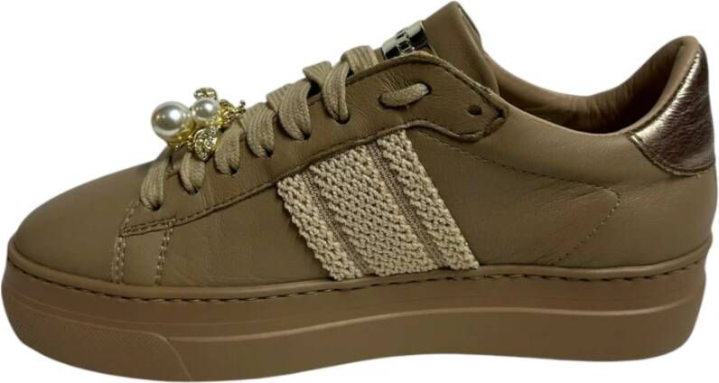 Stokton Naakte leren sneakers met metalen logo Green Dames