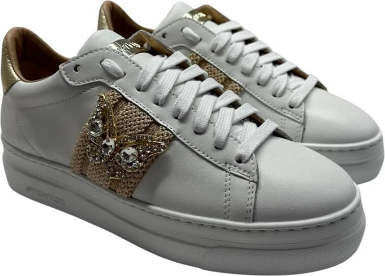 Stokton Witte leren sneaker met zijaccessoire White Dames