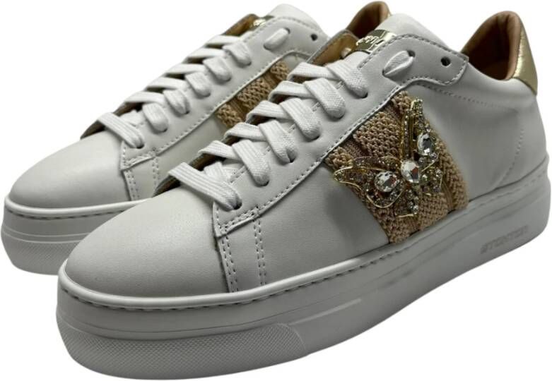 Stokton Witte leren sneaker met zijaccessoire White Dames