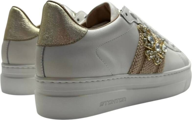 Stokton Witte leren sneaker met zijaccessoire White Dames