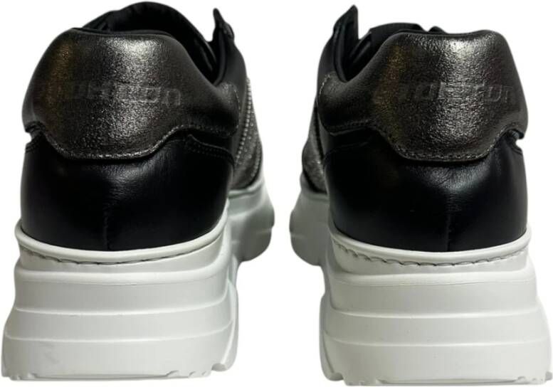 Stokton Zwarte leren sneakers met zilveren strass band Black Dames