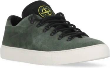 Stone Island Groene Suède Sneakers Ronde Neus Green Heren