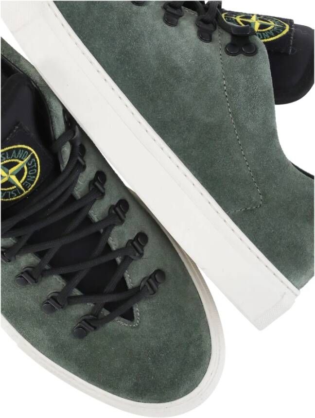 Stone Island Groene Suède Sneakers Ronde Neus Green Heren