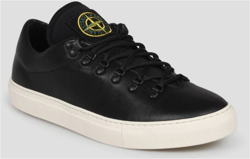 Stone Island Leren Vetersneakers Fw24 Black Heren