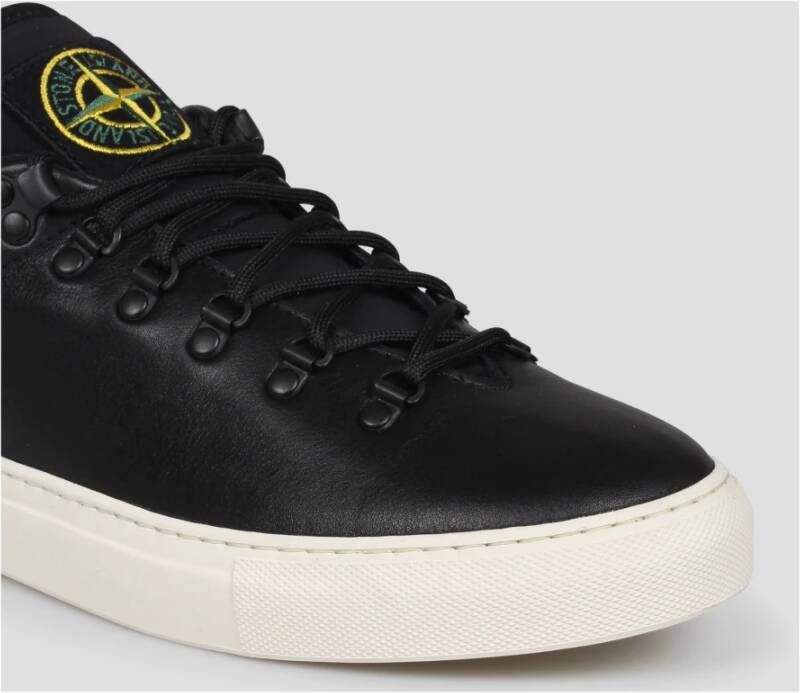 Stone Island Leren Vetersneakers Fw24 Black Heren