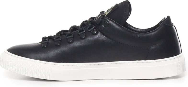 Stone Island Zwarte Leren Sneakers Rubberen Zool Black Heren