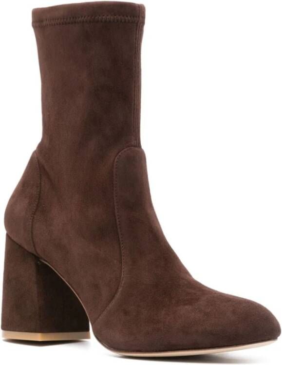 Stuart Weitzman Bruine Suède Enkellaarzen Flareblock Brown Dames