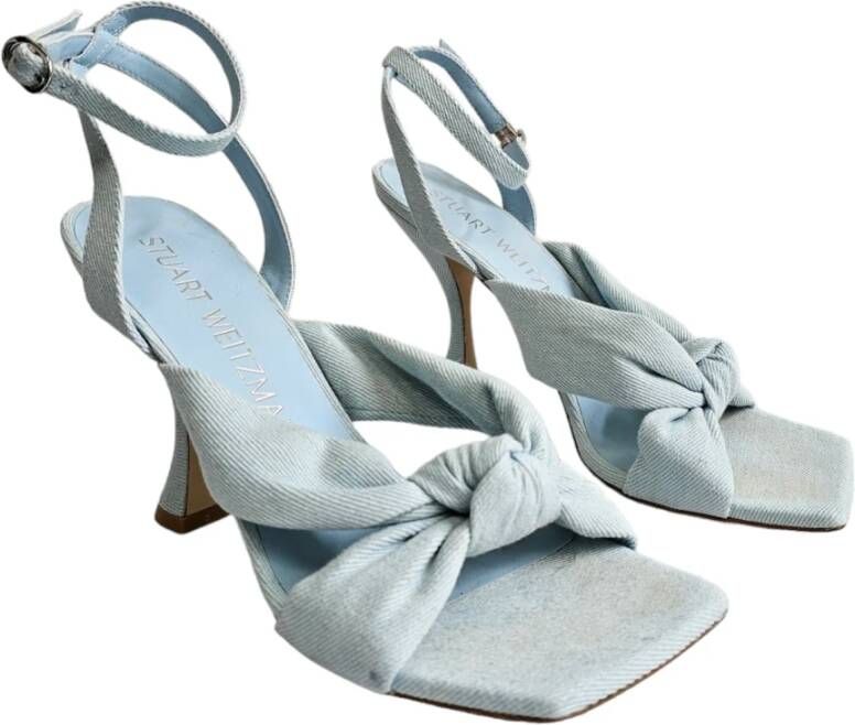 Stuart Weitzman Denim Enkelband Knoop Sandalen Blue Dames