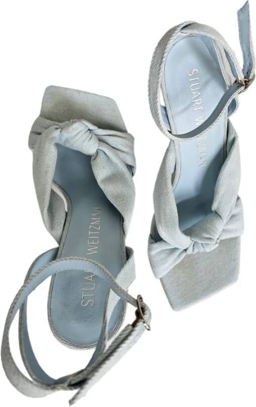 Stuart Weitzman Denim Enkelband Knoop Sandalen Blue Dames