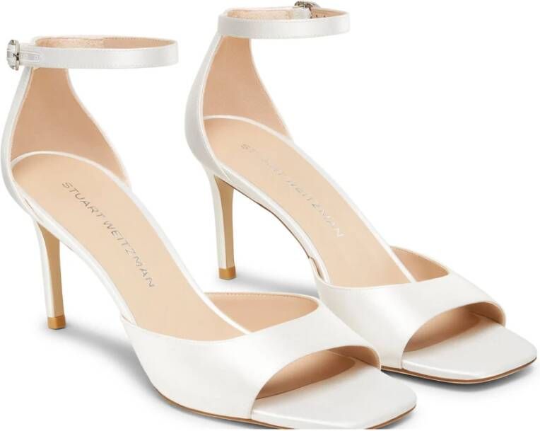 Stuart Weitzman Elegant Square Toe Sandal White Dames