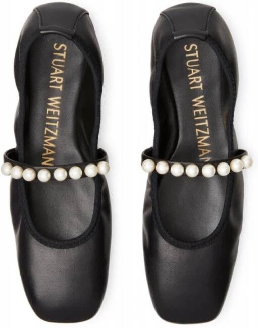 Stuart Weitzman Elegante Goldie Ballet Flat met decoratieve parels Black Dames