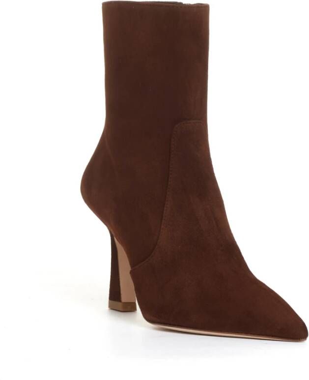 Stuart Weitzman Elegante Suède Enkellaarzen Koffie Brown Dames