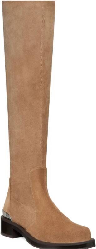 Stuart Weitzman Gedurfde Logo Slouch Boot Beige Dames