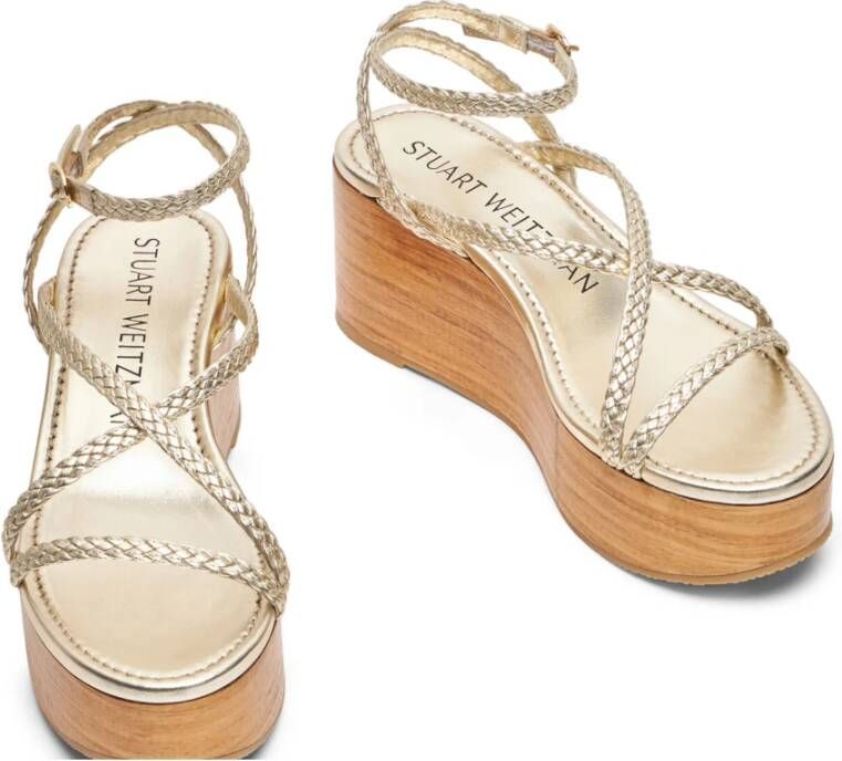 Stuart Weitzman Geweven Sleehak Sandalen Beige Dames