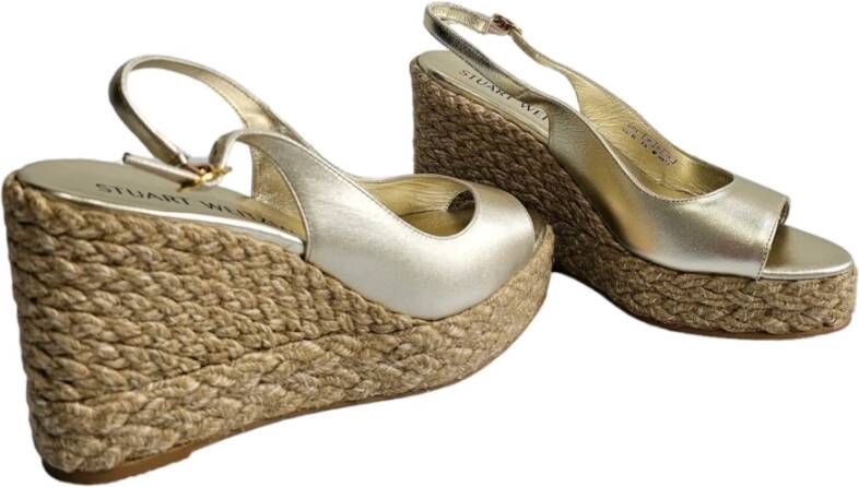 Stuart Weitzman Gouden Island Peeptoe Espadrille Sleehak Yellow Dames