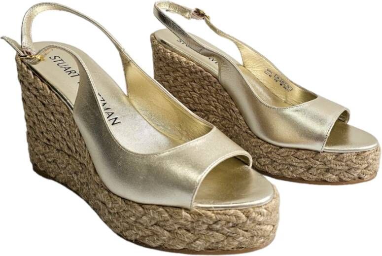 Stuart Weitzman Gouden Island Peeptoe Espadrille Sleehak Yellow Dames