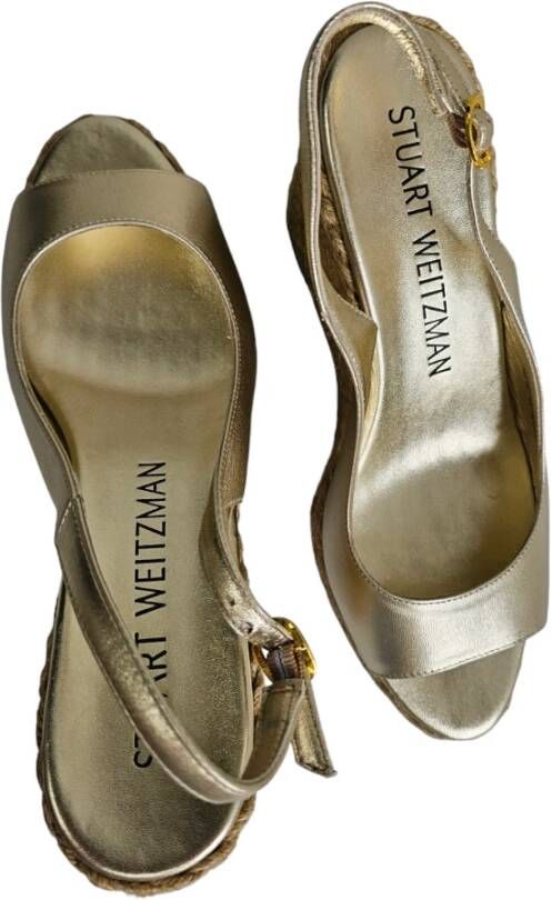 Stuart Weitzman Gouden Island Peeptoe Espadrille Sleehak Yellow Dames