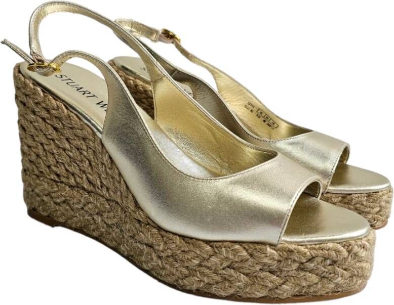 Stuart Weitzman Gouden Island Peeptoe Espadrille Sleehak Yellow Dames