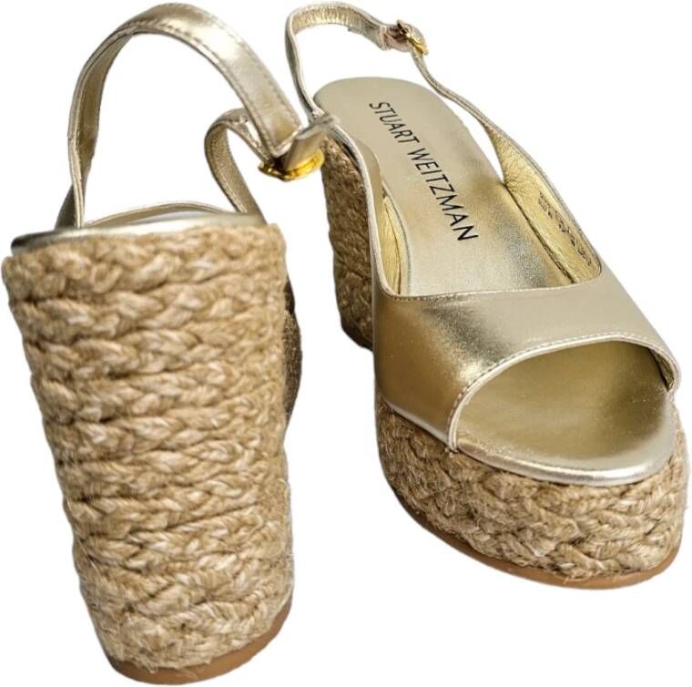 Stuart Weitzman Gouden Island Peeptoe Espadrille Sleehak Yellow Dames