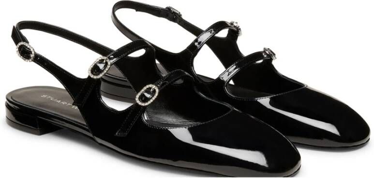 Stuart Weitzman Kristal Gesp Slingback Platte Schoenen Black Dames