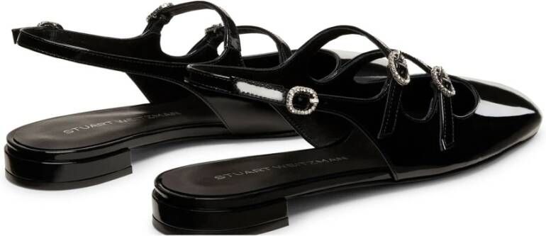 Stuart Weitzman Kristal Gesp Slingback Platte Schoenen Black Dames