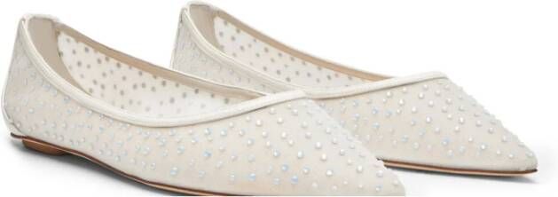 Stuart Weitzman Kristal Mesh Puntige Neus Plat White Dames