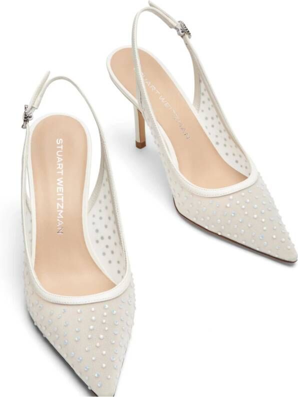 Stuart Weitzman Kristal Mesh Slingback Pump White Dames