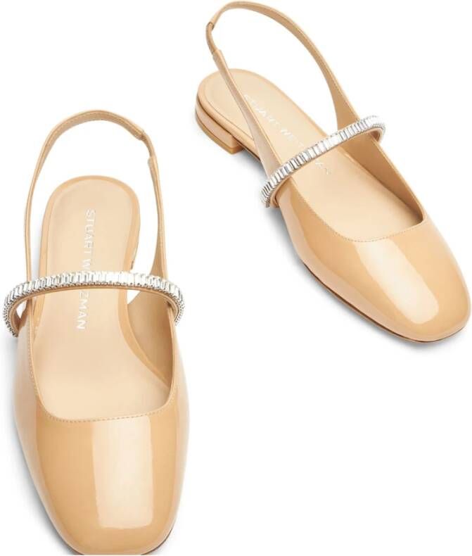 Stuart Weitzman Kristalversierde Slingback Platte Beige Dames