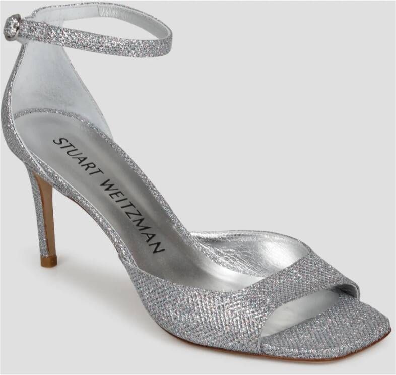 Stuart Weitzman Metallic Finish Sandaal met Uitgesneden Detail Gray Dames