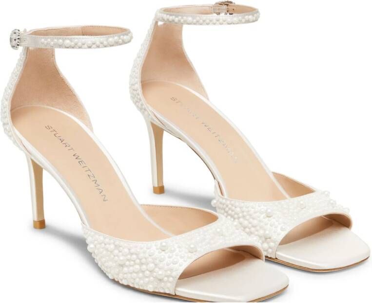 Stuart Weitzman Parelversierde vierkante-teensandaal Beige Dames