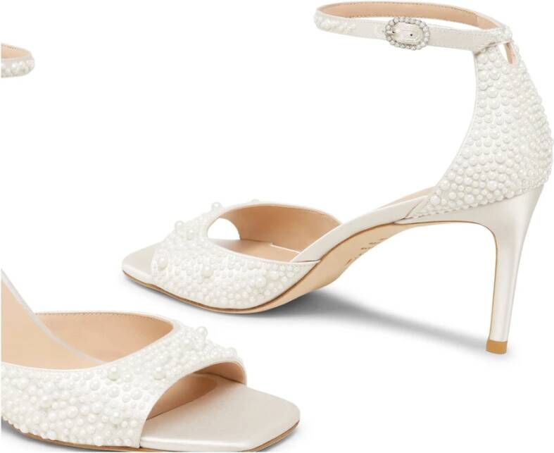 Stuart Weitzman Parelversierde vierkante-teensandaal Beige Dames