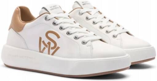 Stuart Weitzman Platte Sneaker Veters Mesh Logo Detail White Dames