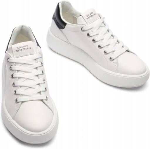 Stuart Weitzman Platte Vetersneaker met SW Logo White Dames