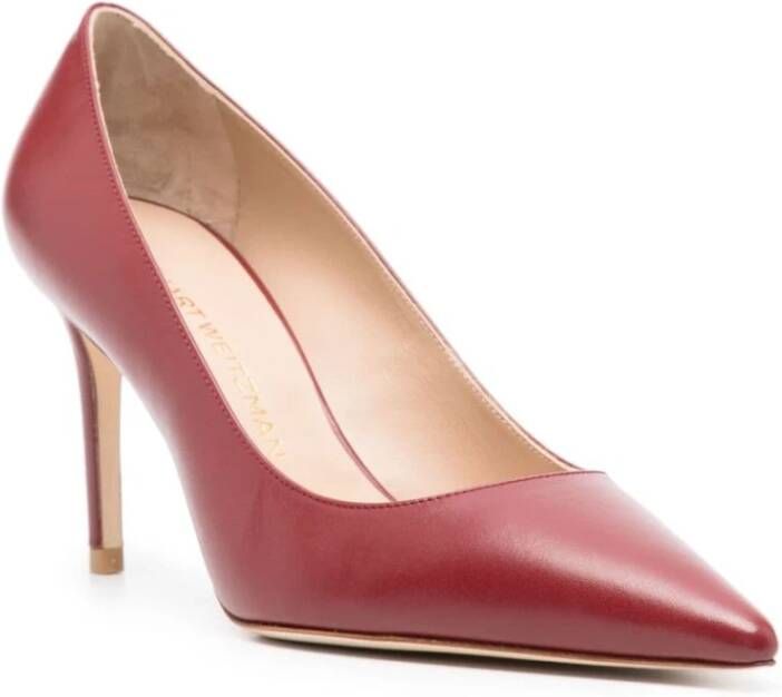 Stuart Weitzman Rode Hak Pumps Glad Leer Puntige Neus Stiletto Red Dames