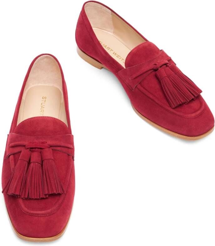 Stuart Weitzman Tassel Loafer met Houten Zool Red Dames