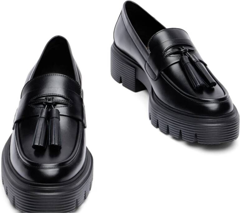 Stuart Weitzman Tassel Loafer met Lug Sole Black Dames