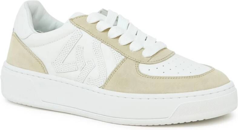 Stuart Weitzman Wit Beige Leren Courtside Monogram Sneaker Multicolor Dames