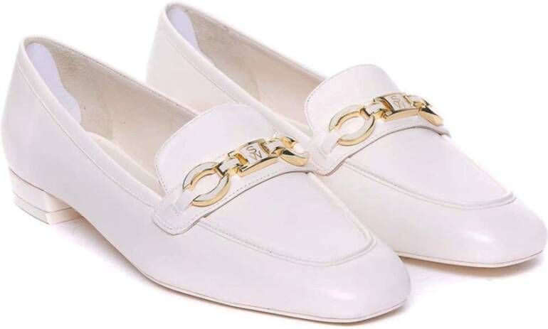 Stuart Weitzman Witte Leren Vierkante Loafers White Dames