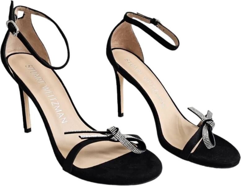 Stuart Weitzman Zwarte Bow Sandalen met Strass Detail Black Dames