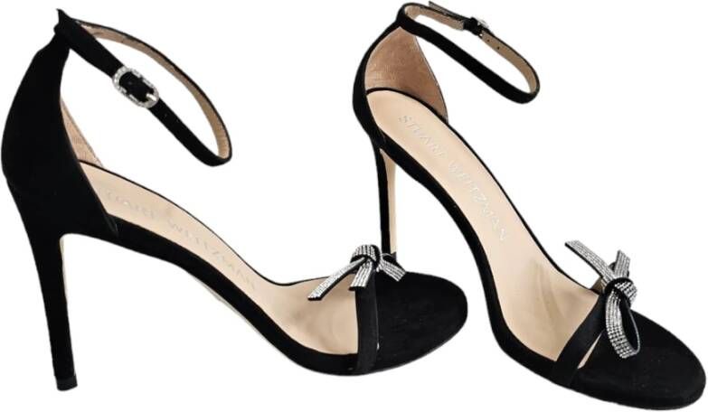 Stuart Weitzman Zwarte Bow Sandalen met Strass Detail Black Dames