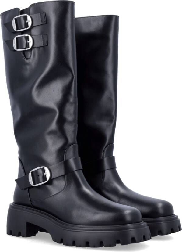 Stuart Weitzman Zwarte Gesloten Leren Moto Laars Black Dames