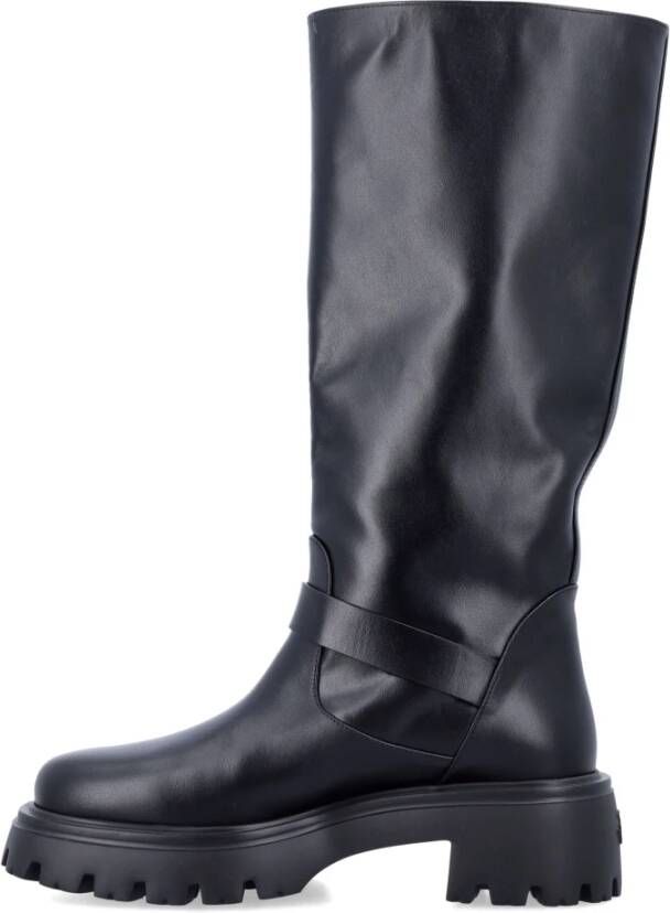 Stuart Weitzman Zwarte Gesloten Leren Moto Laars Black Dames