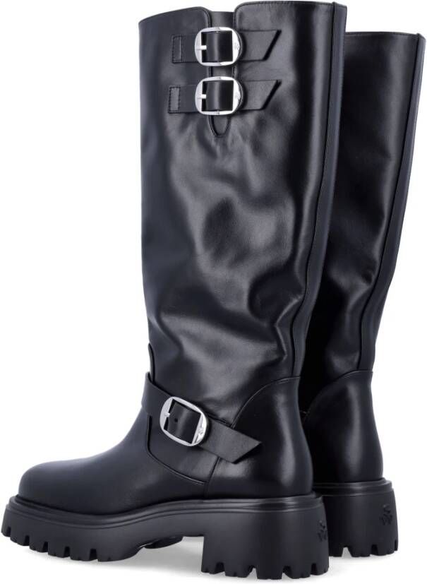 Stuart Weitzman Zwarte Gesloten Leren Moto Laars Black Dames