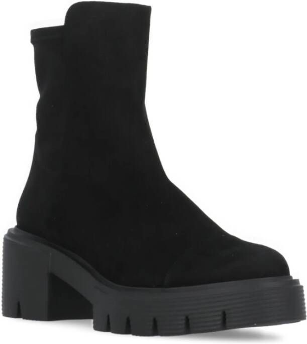 Stuart Weitzman Zwarte Leren Dameslaarzen Ronde Neus Black Dames