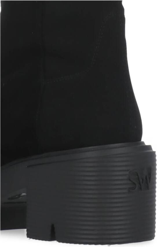 Stuart Weitzman Zwarte Leren Dameslaarzen Ronde Neus Black Dames