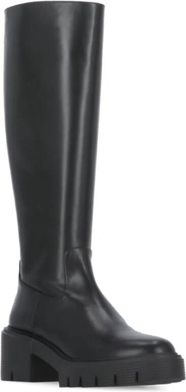 Stuart Weitzman Zwarte Leren Laarzen Ronde Neus Rits Black Dames