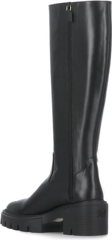 Stuart Weitzman Zwarte Leren Laarzen Ronde Neus Rits Black Dames